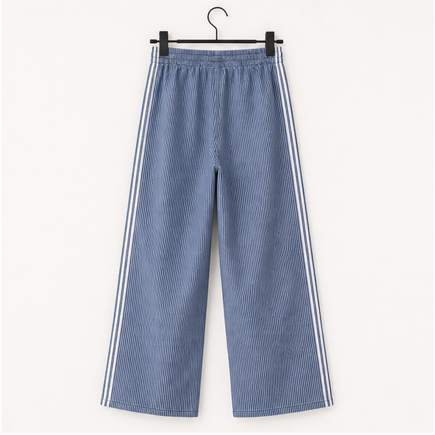 Women's Baggy Wide Leg Jeans Mid Rise Barrel Denim Ankle Pants Casual Striped Pull On Drawstring Trousers with Pockets - back view